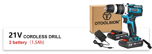 OTOOLSION 21V Electric Screwdriver Cordless Drill 2 Speed 25+3 Torque Impact Cordless Drill Lithium Ion Battery Power Tool