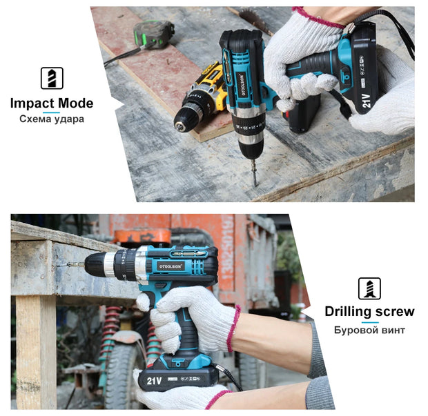 OTOOLSION 21V Electric Screwdriver Cordless Drill 2 Speed 25+3 Torque Impact Cordless Drill Lithium Ion Battery Power Tool