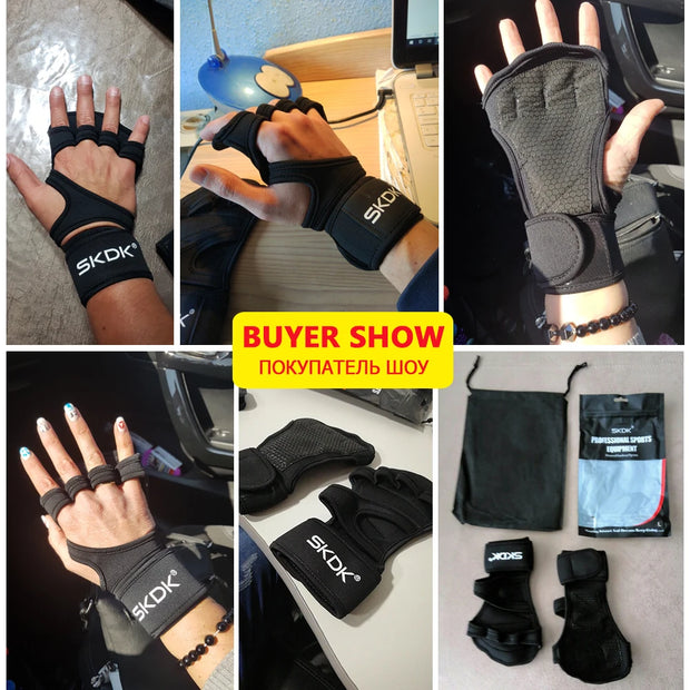 SKDK Weight Lifting Fitness Gloves With Wrist Wraps Silicone Gel Full Palm Protection Gym Workout Gloves Power Lifting Equipment