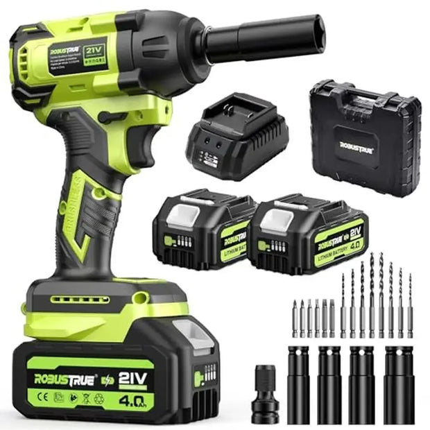 Brushless Cordless Impact Wrench 550N.m High Torque 406Ft-lbs 1/2 inch Impact Gun 2800RPM 2x 4.0Ah Battery Pack Kit