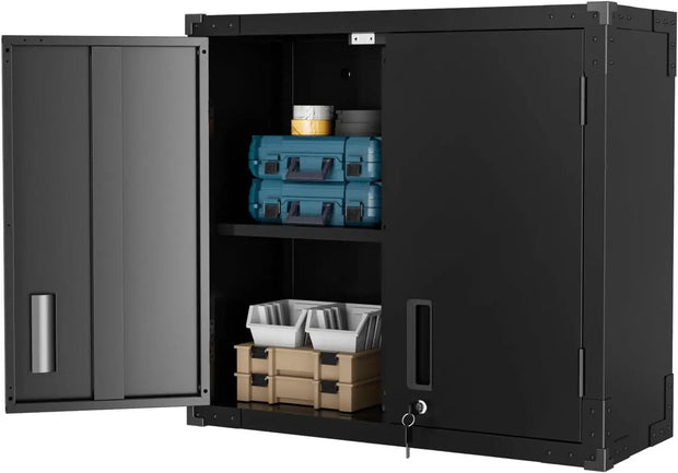 VINGLI Upgraded Wide & Deep Garage Storage Cabinet, Metal Storage Cabinet with Pegboards, Wheels, Locking Doors and Adjustable S