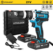 OTOOLSION 21V Electric Screwdriver Cordless Drill 2 Speed 25+3 Torque Impact Cordless Drill Lithium Ion Battery Power Tool