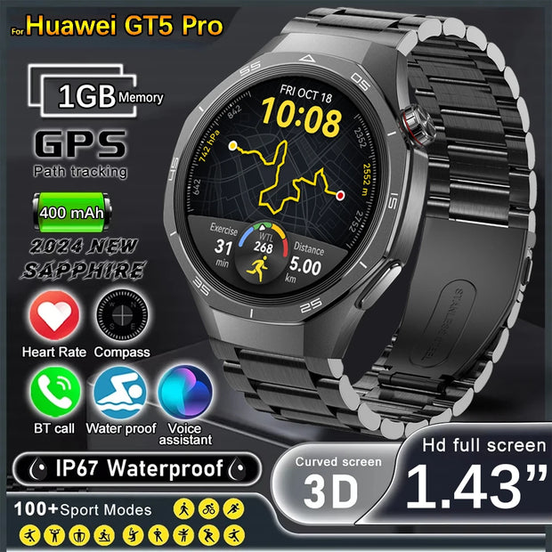 For Huawei GT5 Pro GPS Compass NFC Smart Watch Outdoor Sports Man AMOLED BT Call IP68 Watch 5 Upgraded Smartwatch Men 1GB Memory