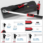 1/4" 3/8" 1/2" Digital Torque Wrench Screwdriver Set, 11Pcs Electronic Torque Wrench Screwdriver Set, 0.8-53.1 In.lb, 0.66-44.29