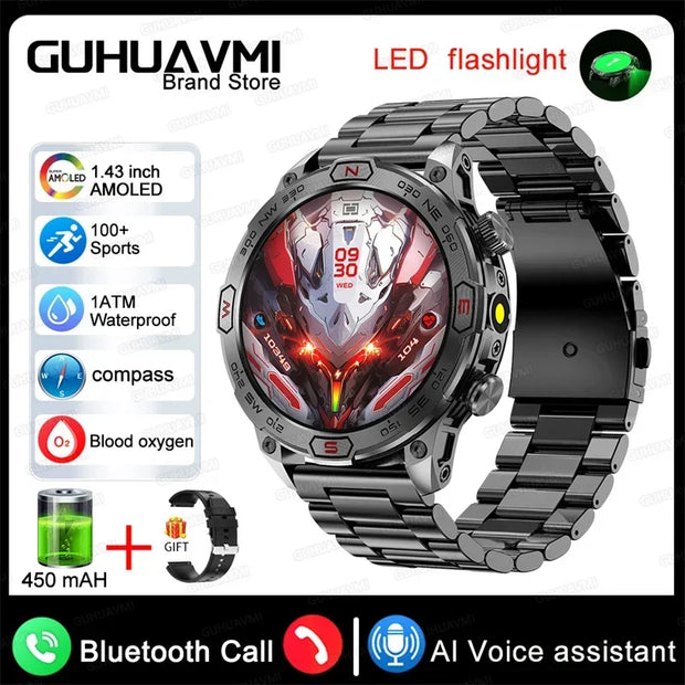 2024 For Xiaomi Outdoor Military Flashlight GPS Smart Watch Man AMOLED HD Screen Heart Rate BT Call 5ATM Waterproof Smartwatches