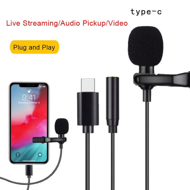 Lavalier Live Mini Microphone Recording Device Little Bee for iPhone iPad Xiaomi Android Smartphone DSLR Camera PC Notebook