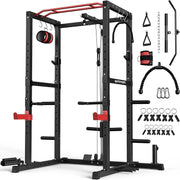 Power Cage,1600lbs Multi-Function Power Rack with Adjustable Cable Crossover System and More Training Attachment, Weight Cage fo