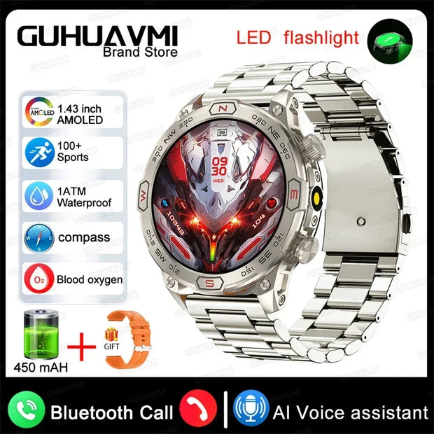 2024 For Xiaomi Outdoor Military Flashlight GPS Smart Watch Man AMOLED HD Screen Heart Rate BT Call 5ATM Waterproof Smartwatches