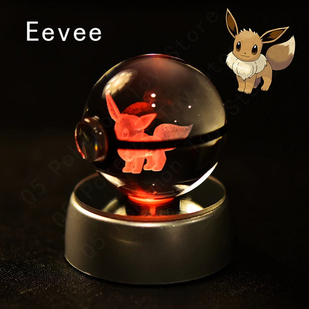 Pokemon 3D Crystal Ball Pikachu Gengar Mew Mewtwo Figurines Lamp Base Pokeball 3D Pokemon Glass Ball Statue Kids Birthday Gift