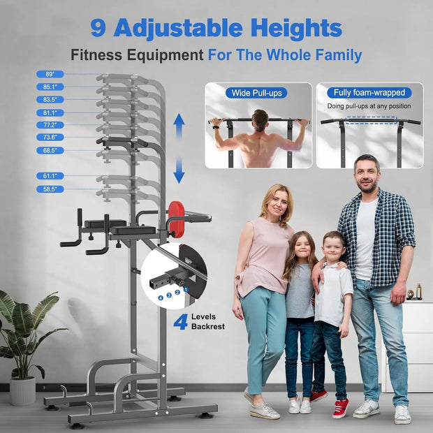 Power Tower Pull Up Bar Station Workout Dip Station for Home Gym Strength Training Fitness Equipment,45