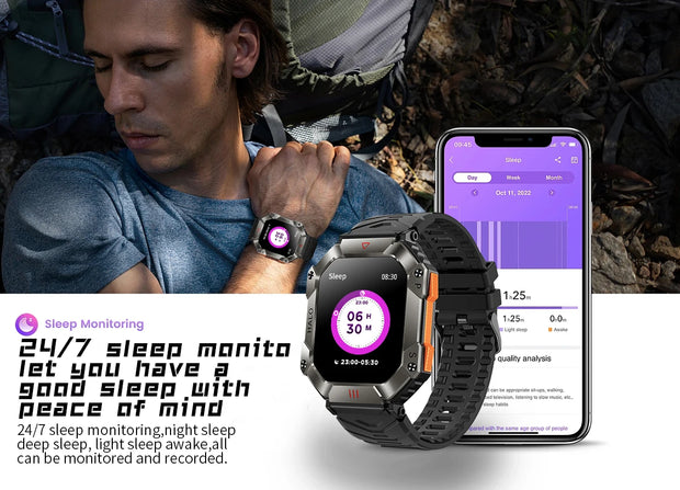 Men's New Military Bluetooth Call Smart Watch Outdoor Large Battery Sports Waterproof Compass Men's Electronic Smart Watch 2024