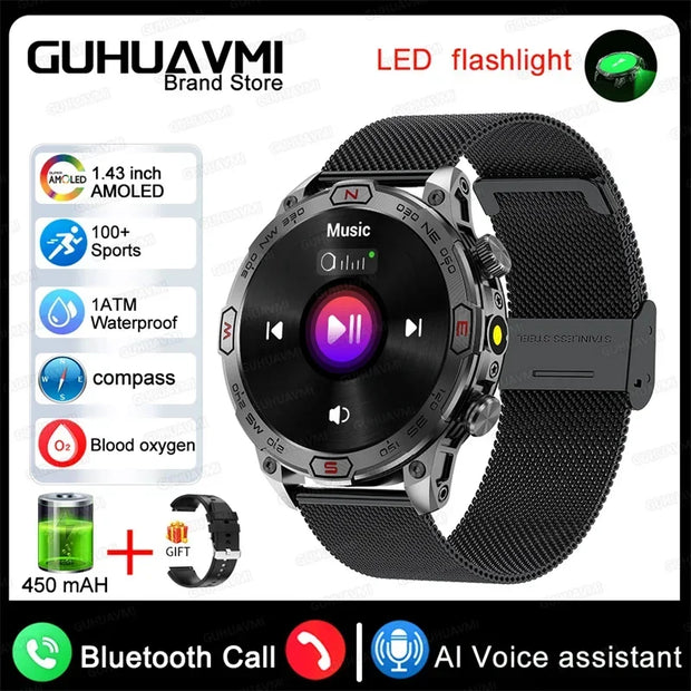 2024 For Xiaomi Outdoor Military Flashlight GPS Smart Watch Man AMOLED HD Screen Heart Rate BT Call 5ATM Waterproof Smartwatches