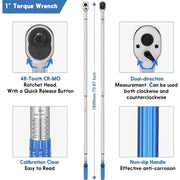 1-Inch Drive Click Torque Wrench, Dual-Scale Adjustable Torque Wrench Set with a Hex Key 200-1000ft.lb / 271-1356.7Nm