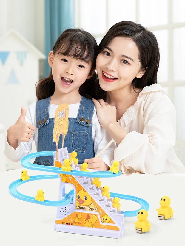 Children Fun Toy Small Duck Penguin Electronic Climbing Stairs Track Toy Light Musical Slide Track Coaster Baby Educational Gift