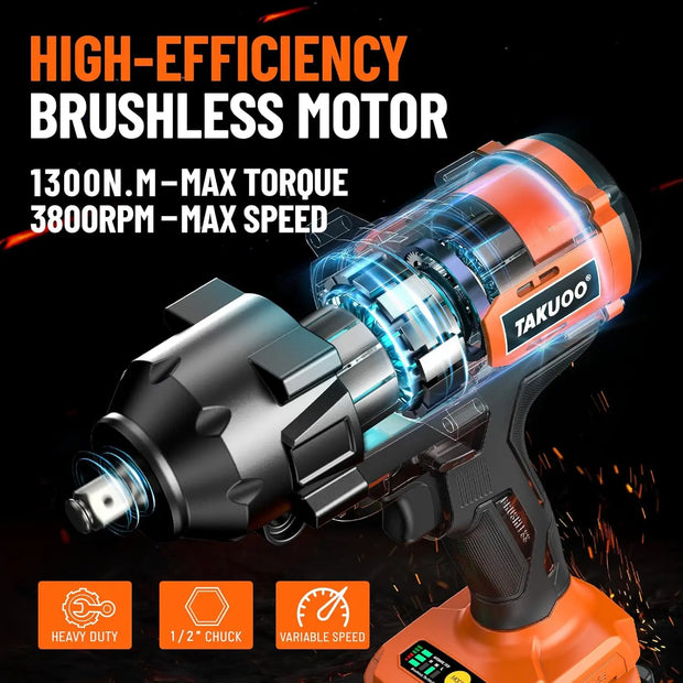 Impact Wrench High Torque, 1/2" 21V Brushless Impact Gun w/2x 4.0AH Battery Fast Charger, Electric Power Impact Wrench for Truck