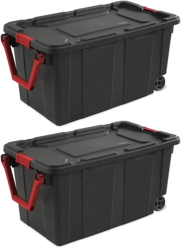 40 Gallon Lidded Home Storage Bins, Durable Stackable Industrial Storage Containers Tote, Organizing Tote Tub Box with Wheeled