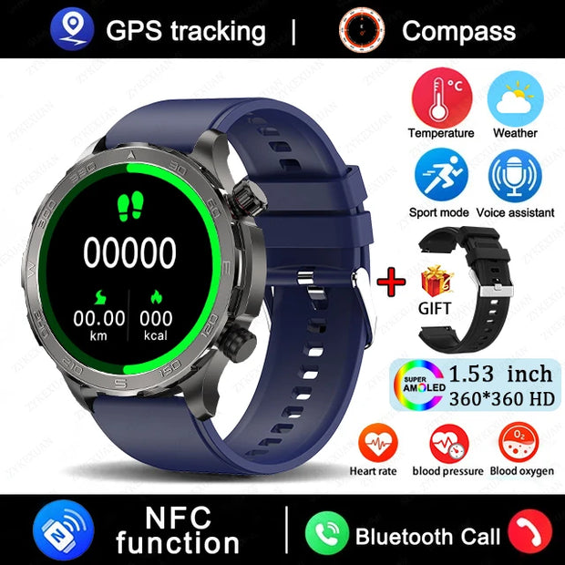 2024 New Bluetooth Call Smart Watch Men For Huawei AMOLED HD Large Screen Heart Rate NFC IP68 Waterproof GPS Sports Smart Watch