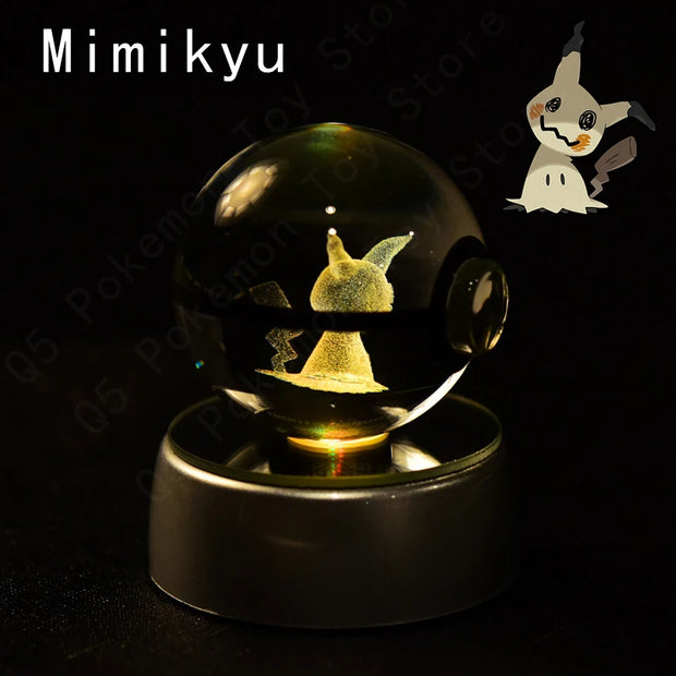 Pokemon 3D Crystal Ball Pikachu Gengar Mew Mewtwo Figurines Lamp Base Pokeball 3D Pokemon Glass Ball Statue Kids Birthday Gift