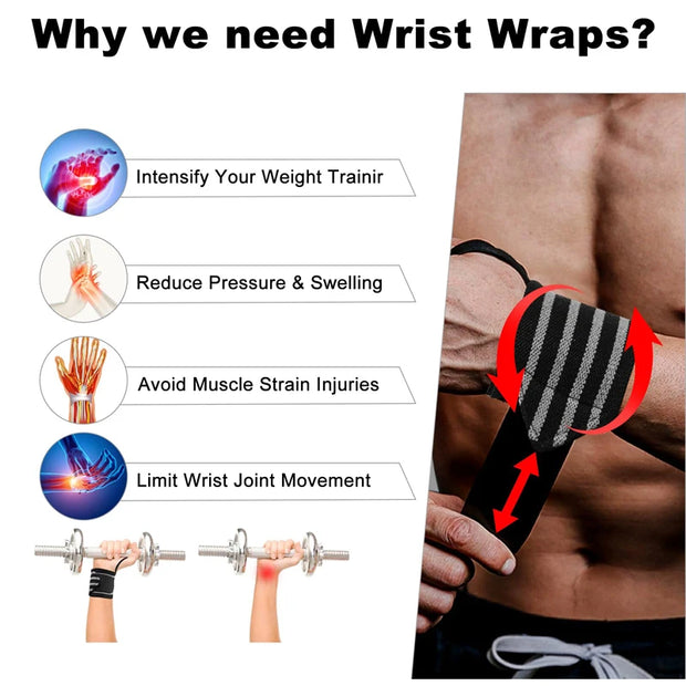 Wrist Support Wristband 1 Pair Brace Straps Extra Strength Working Out Weight Lifting Wrist Wraps Bandage Fitness Gym Training