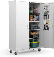 VINGLI Upgraded Wide & Deep Garage Storage Cabinet, Metal Storage Cabinet with Pegboards, Wheels, Locking Doors and Adjustable S