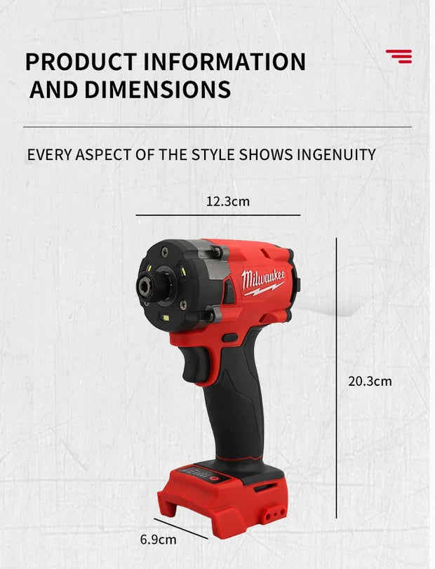 Milwaukee Brushless Impact Driver 18V 300NM  Motor Cordless Rechargeable Lithium battery Impact Wrench Screwdriver Power Tool