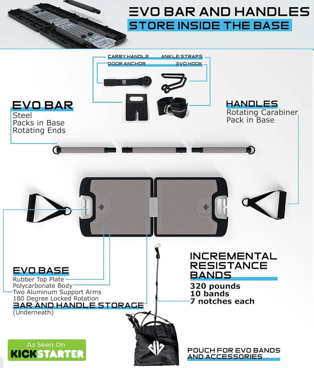 Gym - Portable Home Gym Strength Training Equipment, at Home Gym | All in One Gym - Resistance Bands, Base Holds Gym Bar