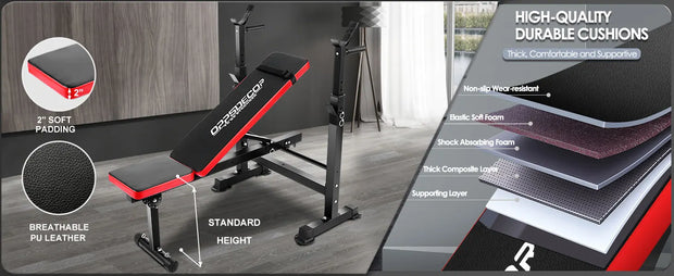 600lbs 6 in 1 Weight Bench Set with Squat Rack Adjustable Workout Bench with Leg Developer Preacher Curl Rack Fitness