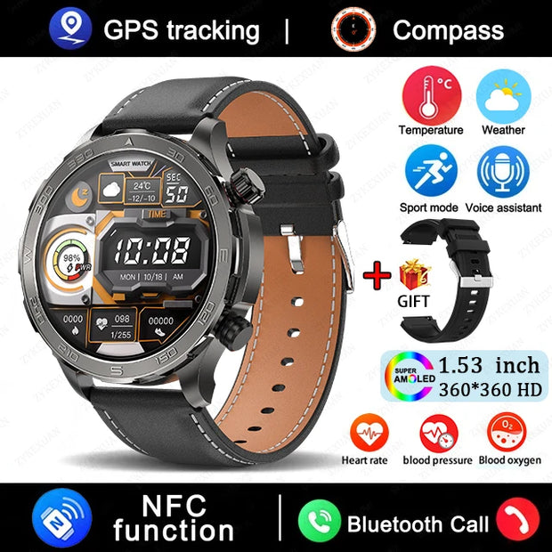 2024 New Bluetooth Call Smart Watch Men For Huawei AMOLED HD Large Screen Heart Rate NFC IP68 Waterproof GPS Sports Smart Watch