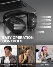 FIFINE Bluetooth wireless headset,Noise Canceling Headphones withe Transparency Mode,Deep Bass,Clear Calls,65H Playtime -X3