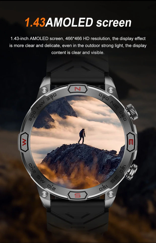 2024 For Xiaomi Outdoor Military Flashlight GPS Smart Watch Man AMOLED HD Screen Heart Rate BT Call 5ATM Waterproof Smartwatches