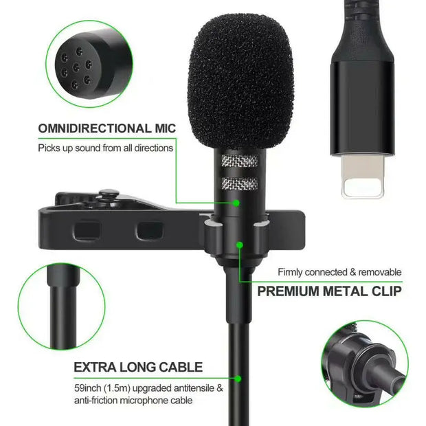 Lavalier Live Mini Microphone Recording Device Little Bee for iPhone iPad Xiaomi Android Smartphone DSLR Camera PC Notebook