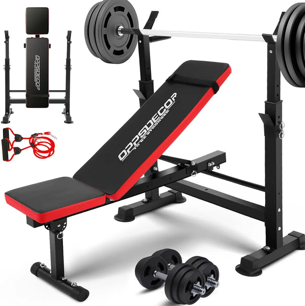 600lbs 6 in 1 Weight Bench Set with Squat Rack Adjustable Workout Bench with Leg Developer Preacher Curl Rack Fitness