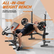 Weight Bench, Press Set with Leg Extension, 6 in 1   for Home Gym, Adjustable Workout