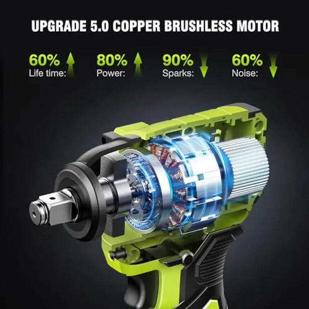 Brushless Cordless Impact Wrench 550N.m High Torque 406Ft-lbs 1/2 inch Impact Gun 2800RPM 2x 4.0Ah Battery Pack Kit