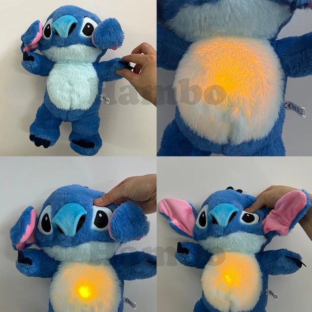 30cm Breathing Stitch with Air Bag and Light Soothing Bear Plush Doll for Baby Sleeping Companion Sound Musical Kawaii Toys Gift