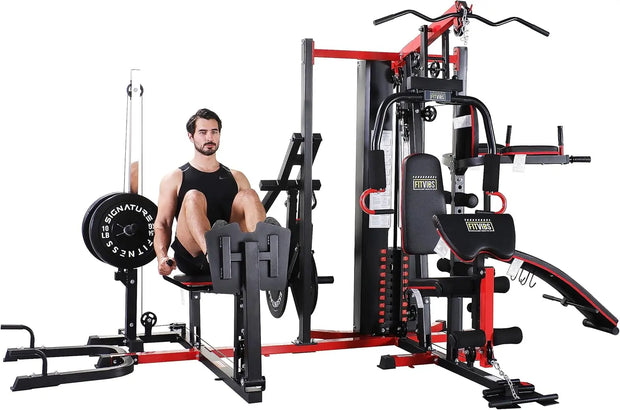 Multifunctional Home Gym System Workout Station with Leg Extension and Preacher Curl, 122.5LB Weight Stack, Multiple Options, Mu