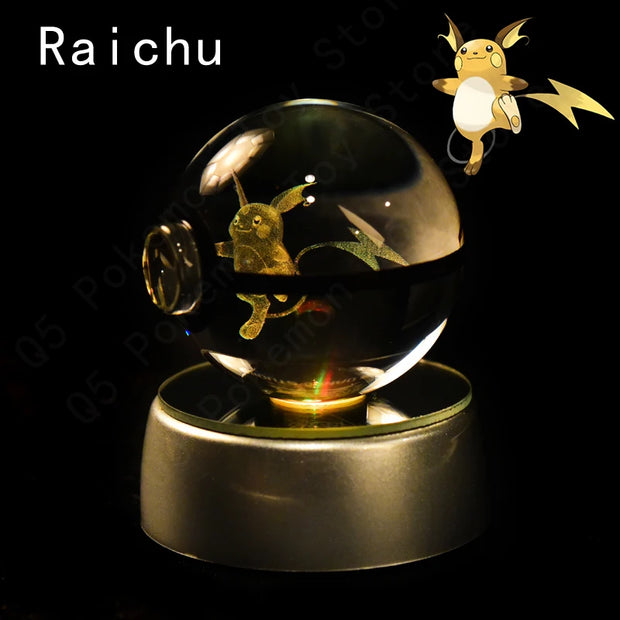 Pokemon 3D Crystal Ball Pikachu Gengar Mew Mewtwo Figurines Lamp Base Pokeball 3D Pokemon Glass Ball Statue Kids Birthday Gift