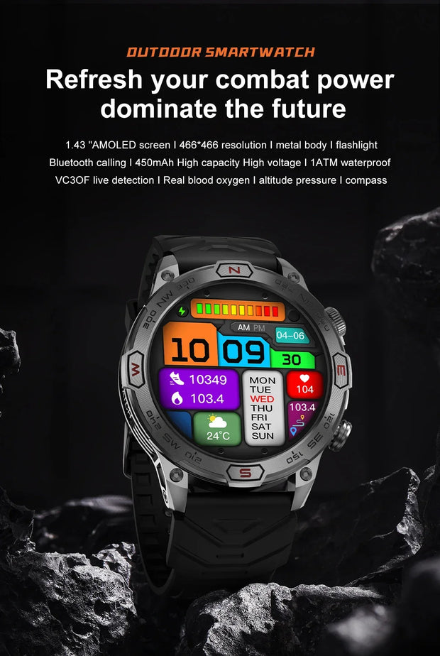 2024 For Xiaomi Outdoor Military Flashlight GPS Smart Watch Man AMOLED HD Screen Heart Rate BT Call 5ATM Waterproof Smartwatches