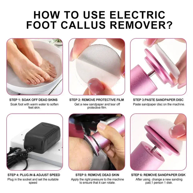 Electric Foot Callus Remover Foot Care File Heels Dead Skin Pedicure Tool Electronic Foot Grinder and Replacement Sandpaper