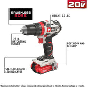 20V MAX Cordless Drill Driver Kit with 2 Batteries and Charger, 1/2 Inch (PCCK607LB)