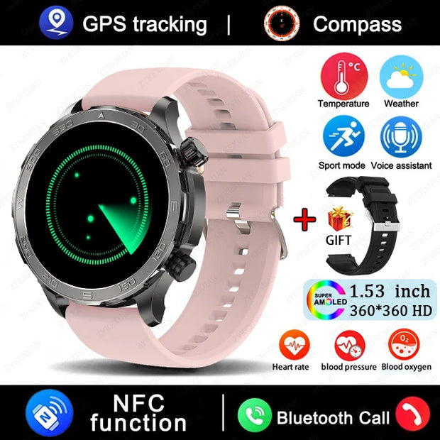 2024 New Bluetooth Call Smart Watch Men For Huawei AMOLED HD Large Screen Heart Rate NFC IP68 Waterproof GPS Sports Smart Watch