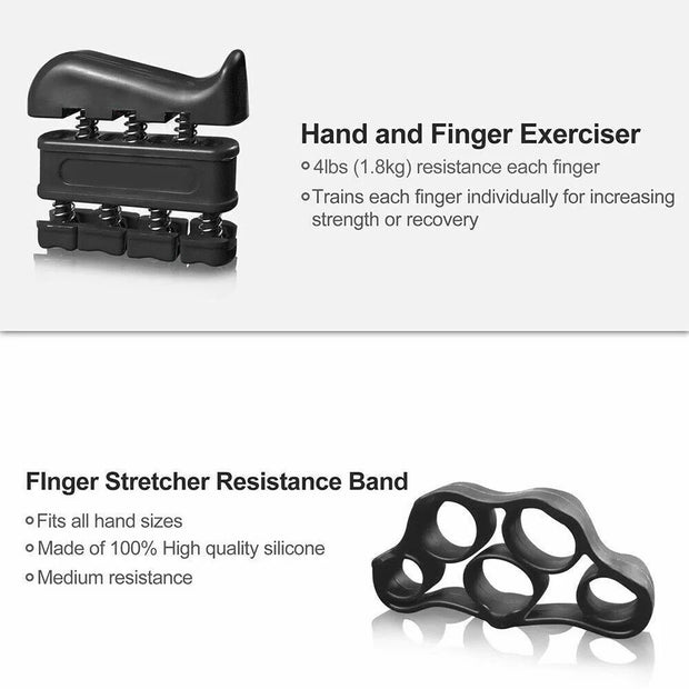 4Pack Finger Hand Grip Strength Set Trainer Gripper Ring Strengthener Adjustable Gym Therapy Forearm Trainer Exerciser Black