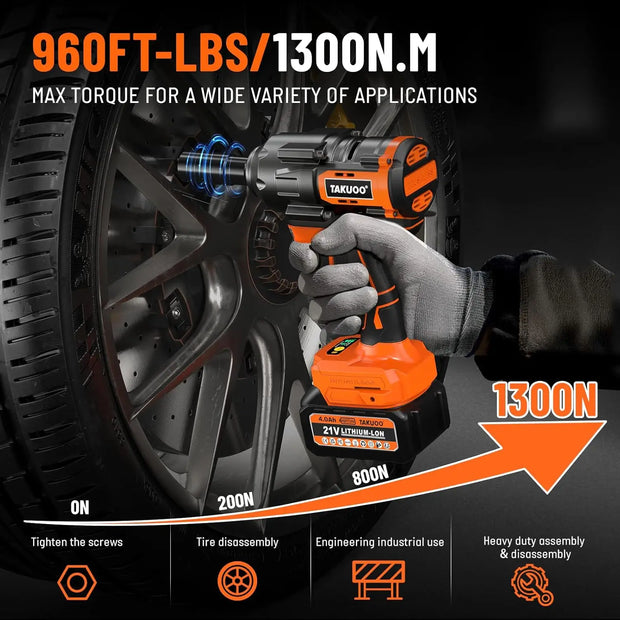 Impact Wrench High Torque, 1/2" 21V Brushless Impact Gun w/2x 4.0AH Battery Fast Charger, Electric Power Impact Wrench for Truck