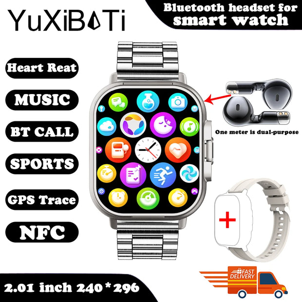 2024 Smart Watch 2 in 1 With Earphone Smartwatch Bluetooth Call Men Watch GPS Track Heart Rate Monitor Play Music SmartWatch