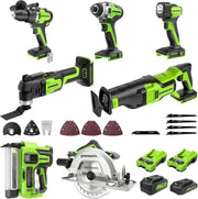 24V 7pcs Combo Kit w/2.0Ah & 4.0Ah USB Batteries & (2) Chargers 800in/lb Drill Impact Driver Multi-tool Reciprocating Saw