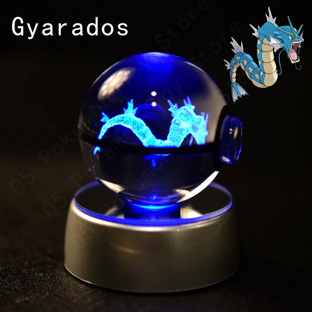 Pokemon 3D Crystal Ball Pikachu Gengar Mew Mewtwo Figurines Lamp Base Pokeball 3D Pokemon Glass Ball Statue Kids Birthday Gift