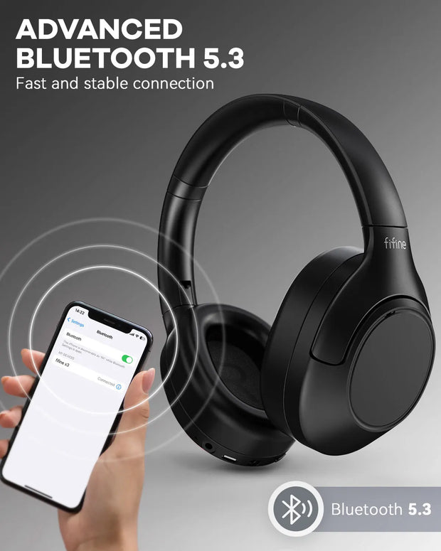 FIFINE Bluetooth wireless headset,Noise Canceling Headphones withe Transparency Mode,Deep Bass,Clear Calls,65H Playtime -X3