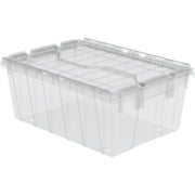 39085SCLAR Plastic Storage and Distribution Container Tote with Hinged Lid (6 Pack), 21.5" L x 15" W x 9" H, Clear