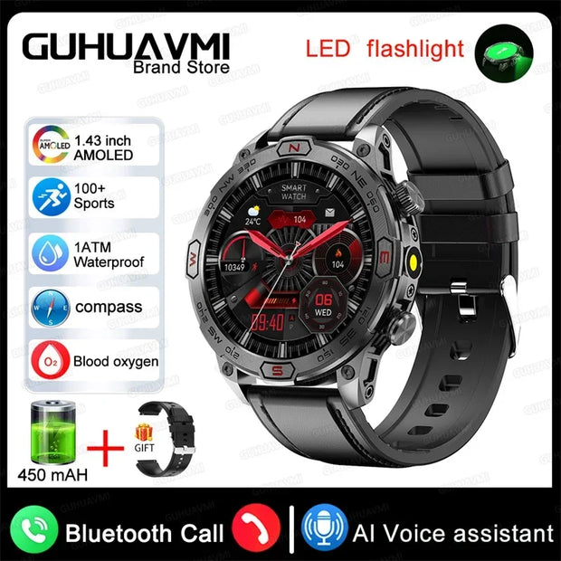 2024 For Xiaomi Outdoor Military Flashlight GPS Smart Watch Man AMOLED HD Screen Heart Rate BT Call 5ATM Waterproof Smartwatches