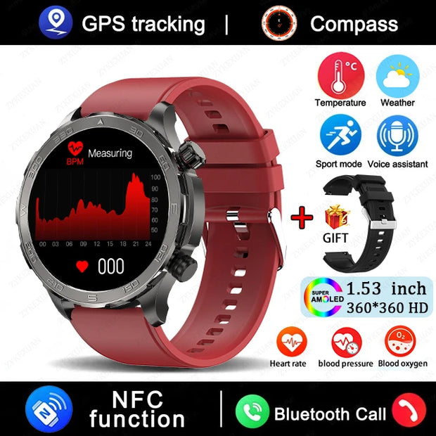 2024 New Bluetooth Call Smart Watch Men For Huawei AMOLED HD Large Screen Heart Rate NFC IP68 Waterproof GPS Sports Smart Watch